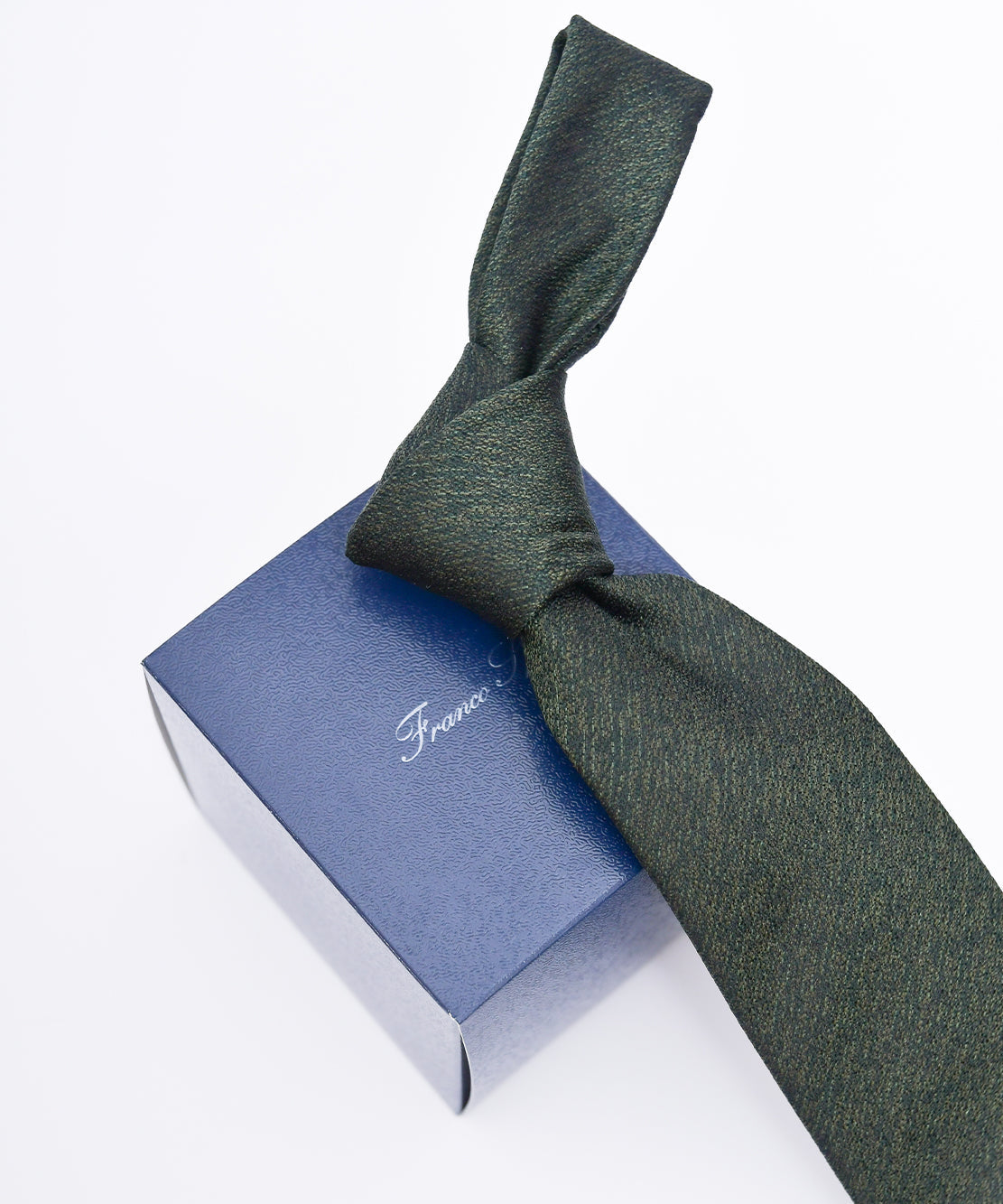 Franco Spada ( フランコスパダ ) ヴィンテージ調梨地ミックス無地ネクタイ:ダークオリーブグリーン