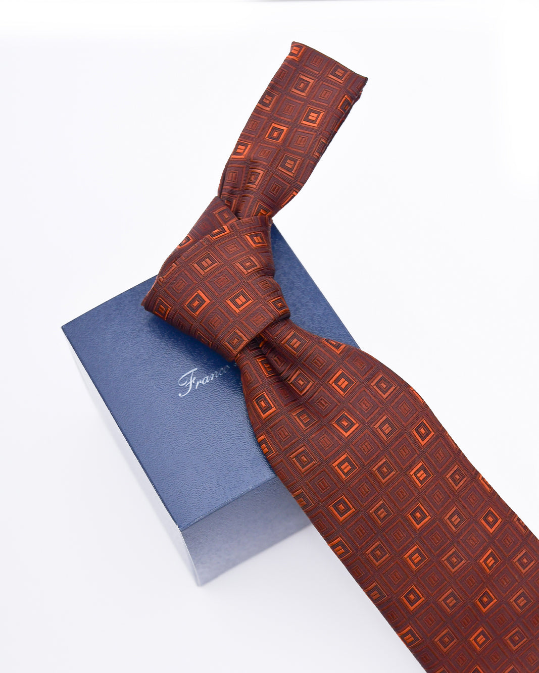Franco Spada ( フランコスパダ ) ヴィンテージスクエアジオメトリックネクタイ:ブラウン×オレンジ