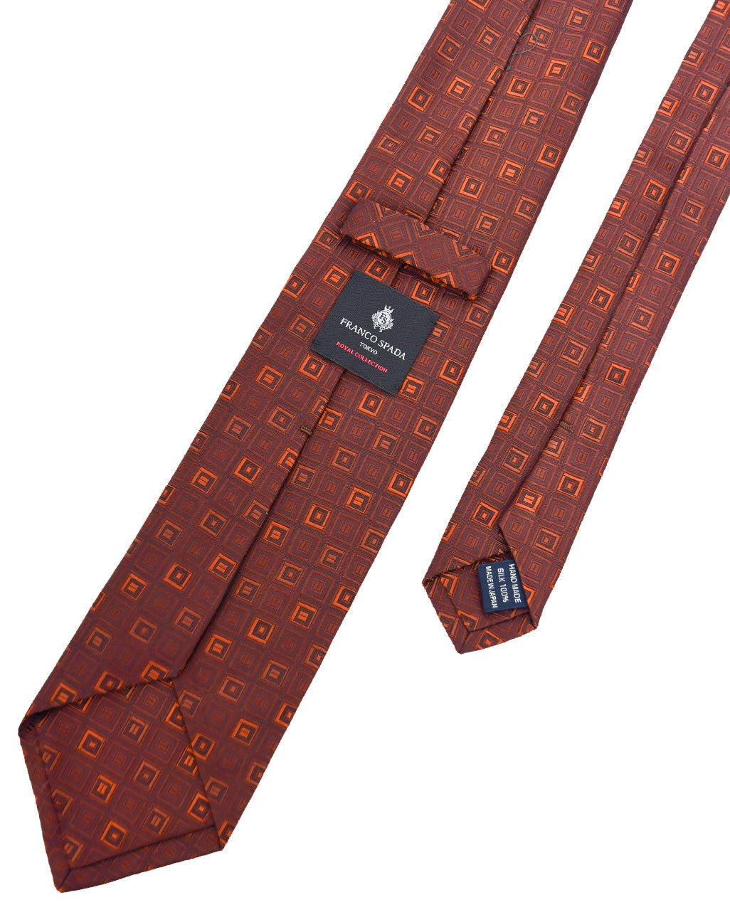 Franco Spada ( フランコスパダ ) ヴィンテージスクエアジオメトリックネクタイ:ブラウン×オレンジ
