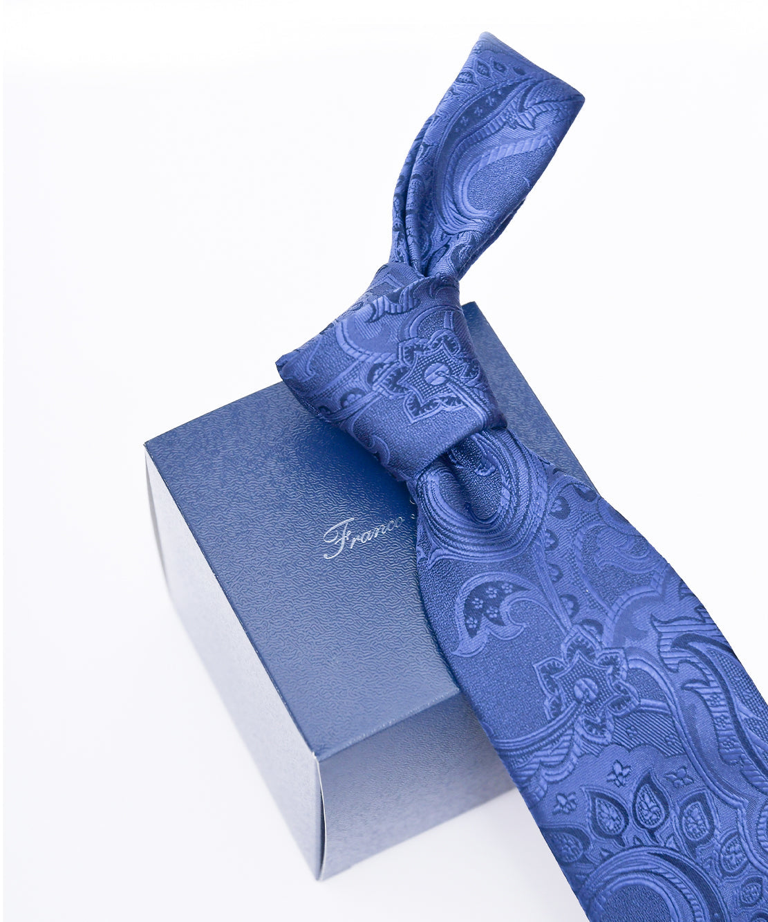 Franco Spada ( フランコスパダ ) ヴィンテージ更紗ペーズリー無地調ネクタイ:ロイヤルダークブルー
