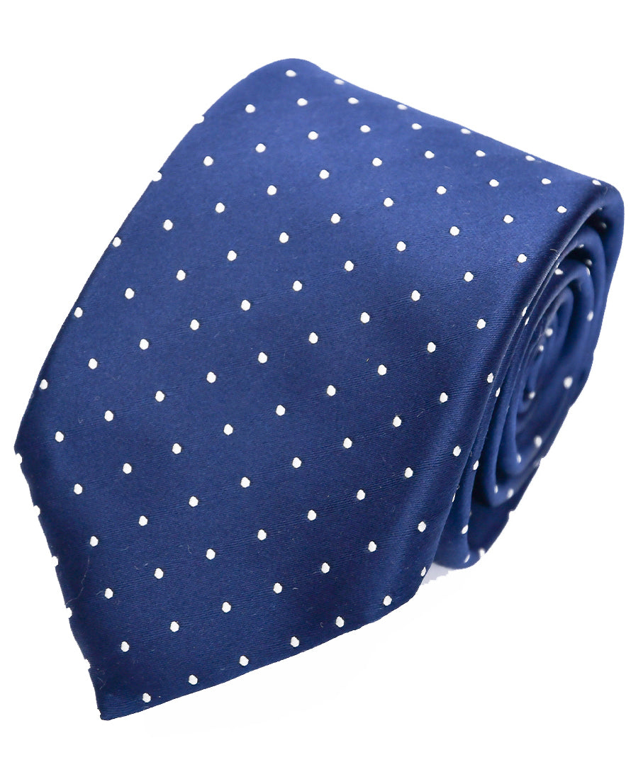 Franco Spada ( フランコスパダ )  クラシックサテン小ドットネクタイ:ネイビー×Lシルバー