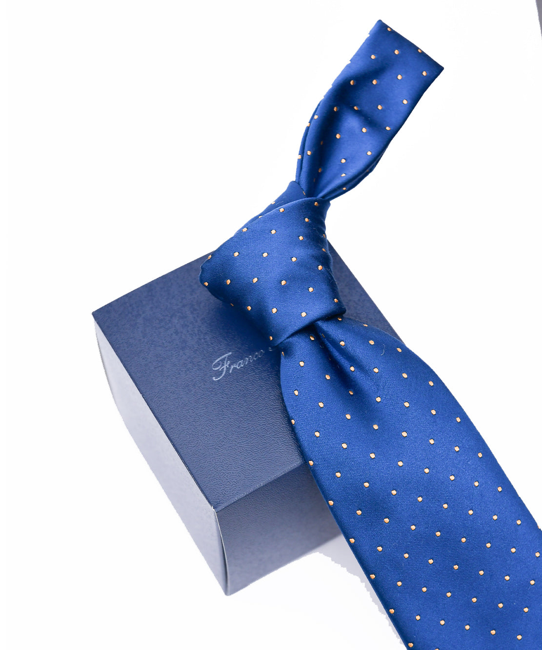 Franco Spada ( フランコスパダ ) クラシックサテン小ドットネクタイ:ロイヤルブルー×イエロー