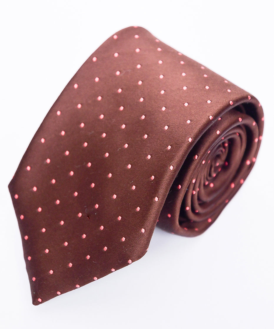 Franco Spada ( フランコスパダ )  クラシックサテン小ドットネクタイ:ココアブラウン×アプリコットオレンジ