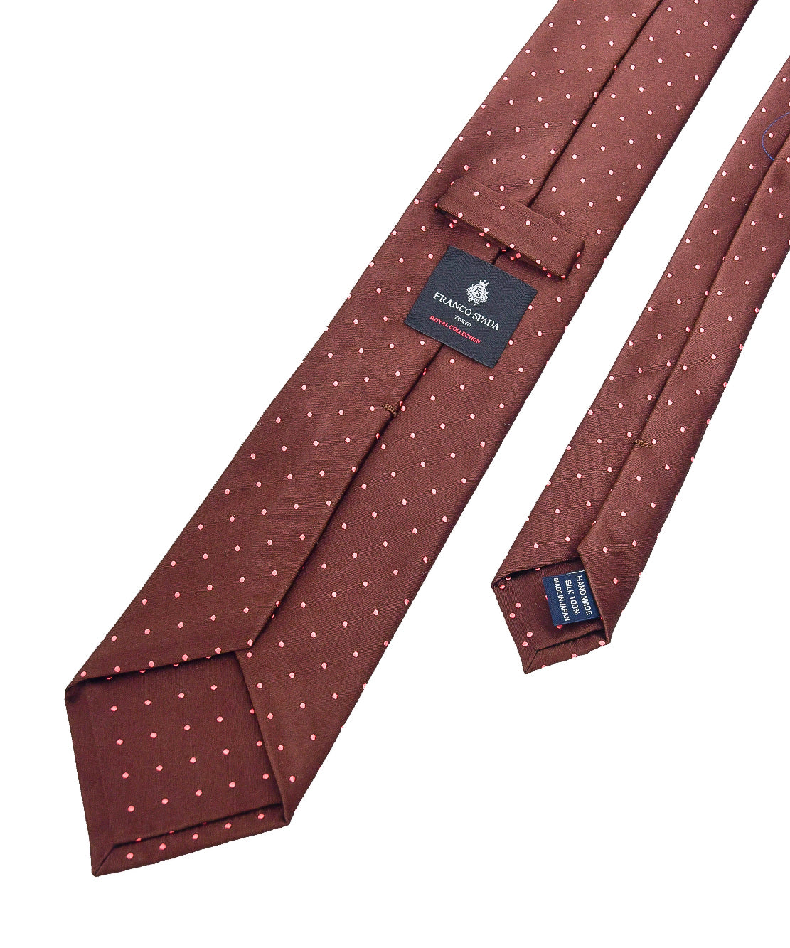 Franco Spada ( フランコスパダ )  クラシックサテン小ドットネクタイ:ココアブラウン×アプリコットオレンジ
