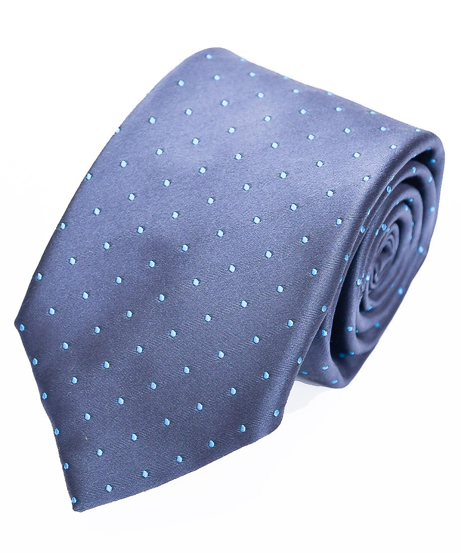 Franco Spada ( フランコスパダ ) クラシックサテン小ドットネクタイ:スチールグレー×ターコイズ