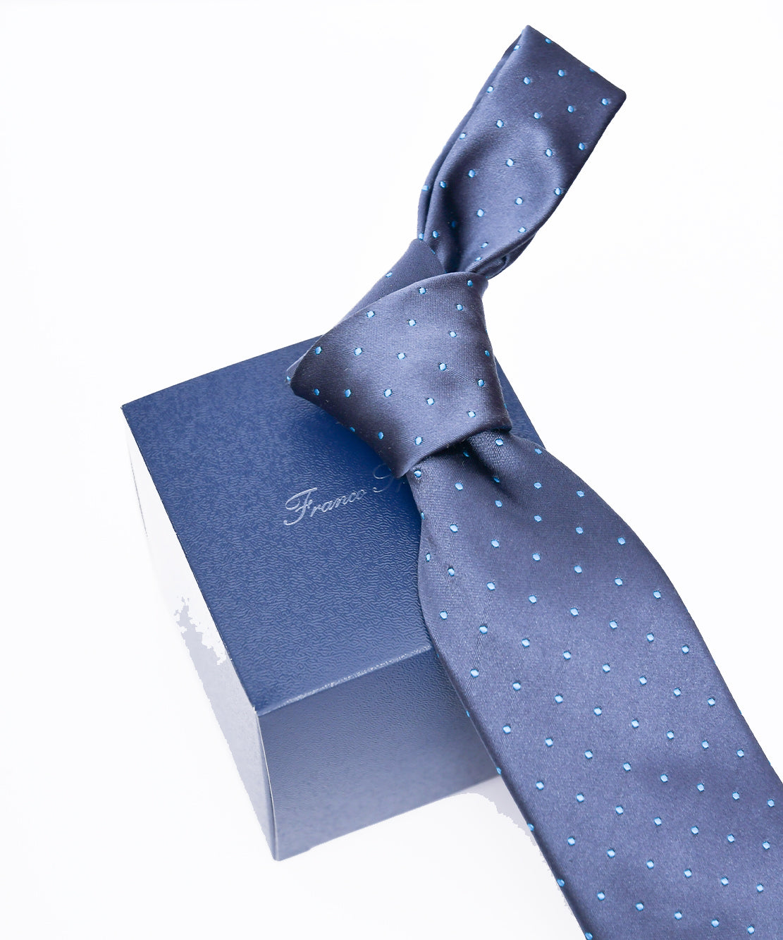 Franco Spada ( フランコスパダ ) クラシックサテン小ドットネクタイ:スチールグレー×ターコイズ