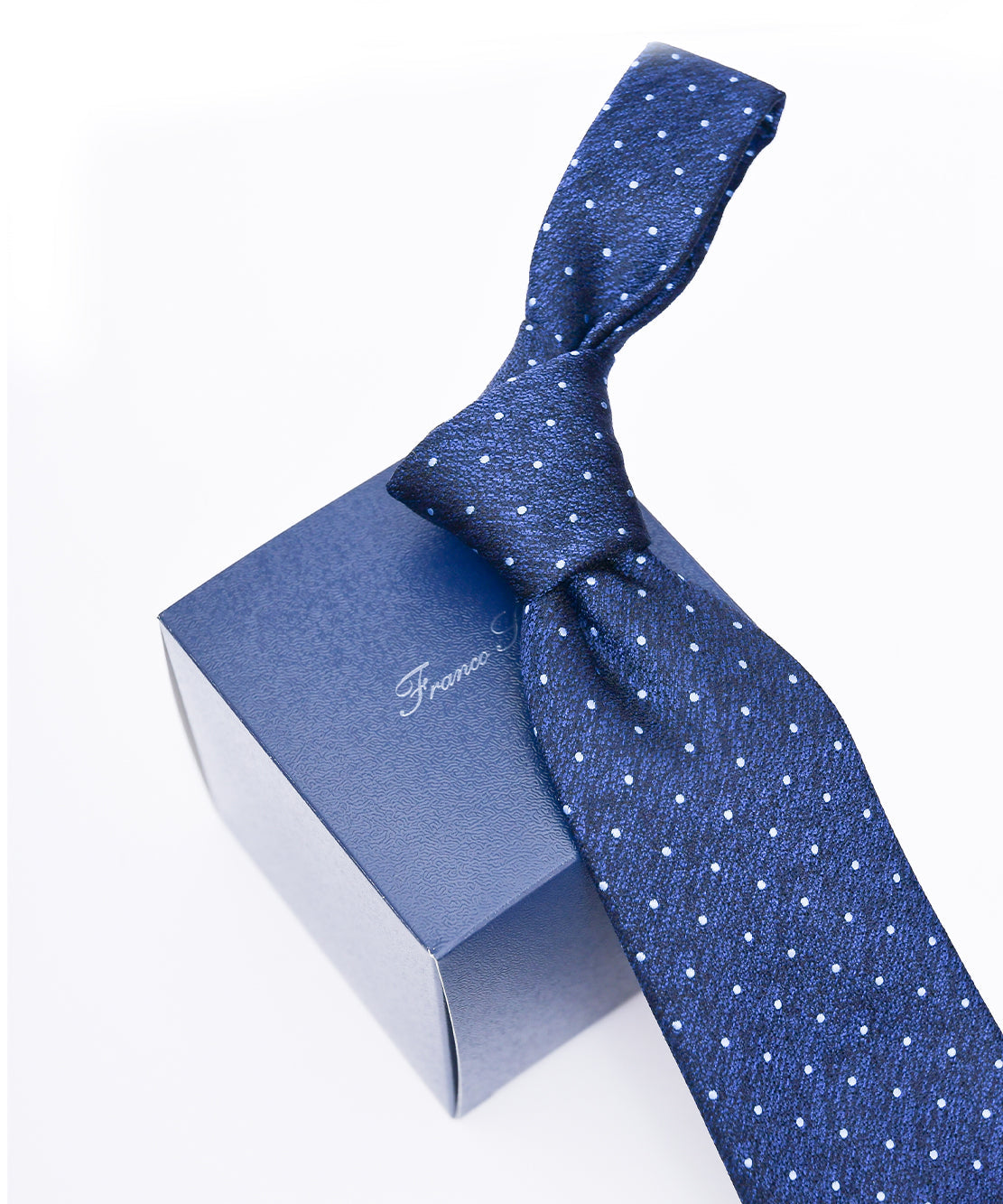 Franco Spada ( フランコスパダ )  ヴィンテージ梨地メランジ調小ドットネクタイ:ネイビー×サックスブルー