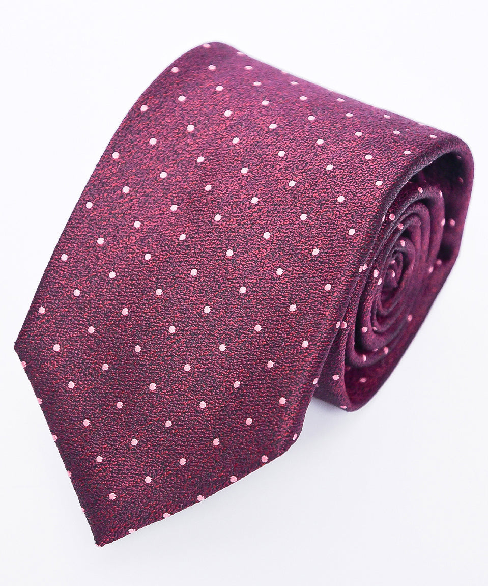 Franco Spada ( フランコスパダ )  ヴィンテージ梨地メランジ調小ドットネクタイ:ボルドー×ピンク