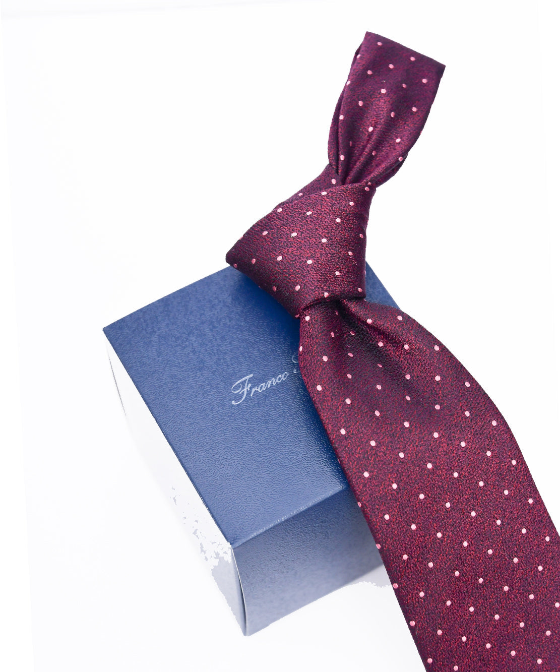 Franco Spada ( フランコスパダ )  ヴィンテージ梨地メランジ調小ドットネクタイ:ボルドー×ピンク
