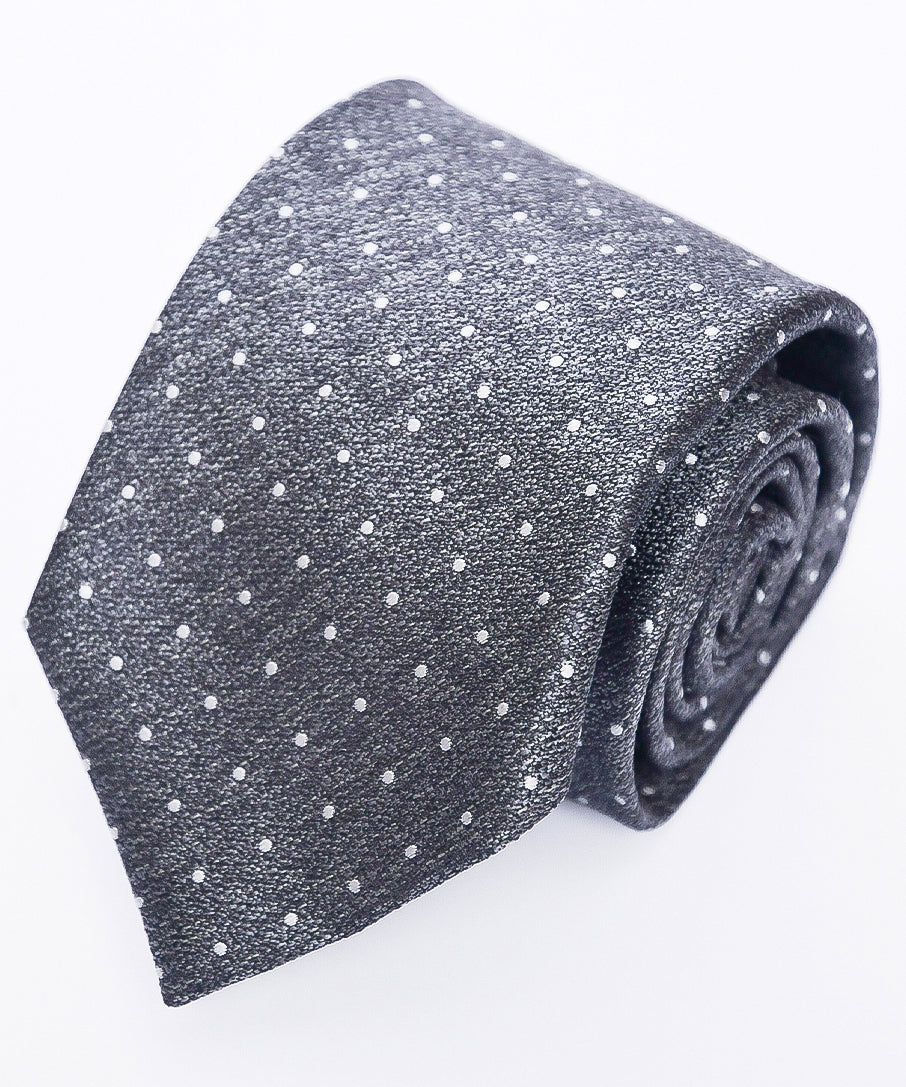 Franco Spada ( フランコスパダ ) ヴィンテージ梨地メランジ調小ドットネクタイ:スチールグレー×シルバー