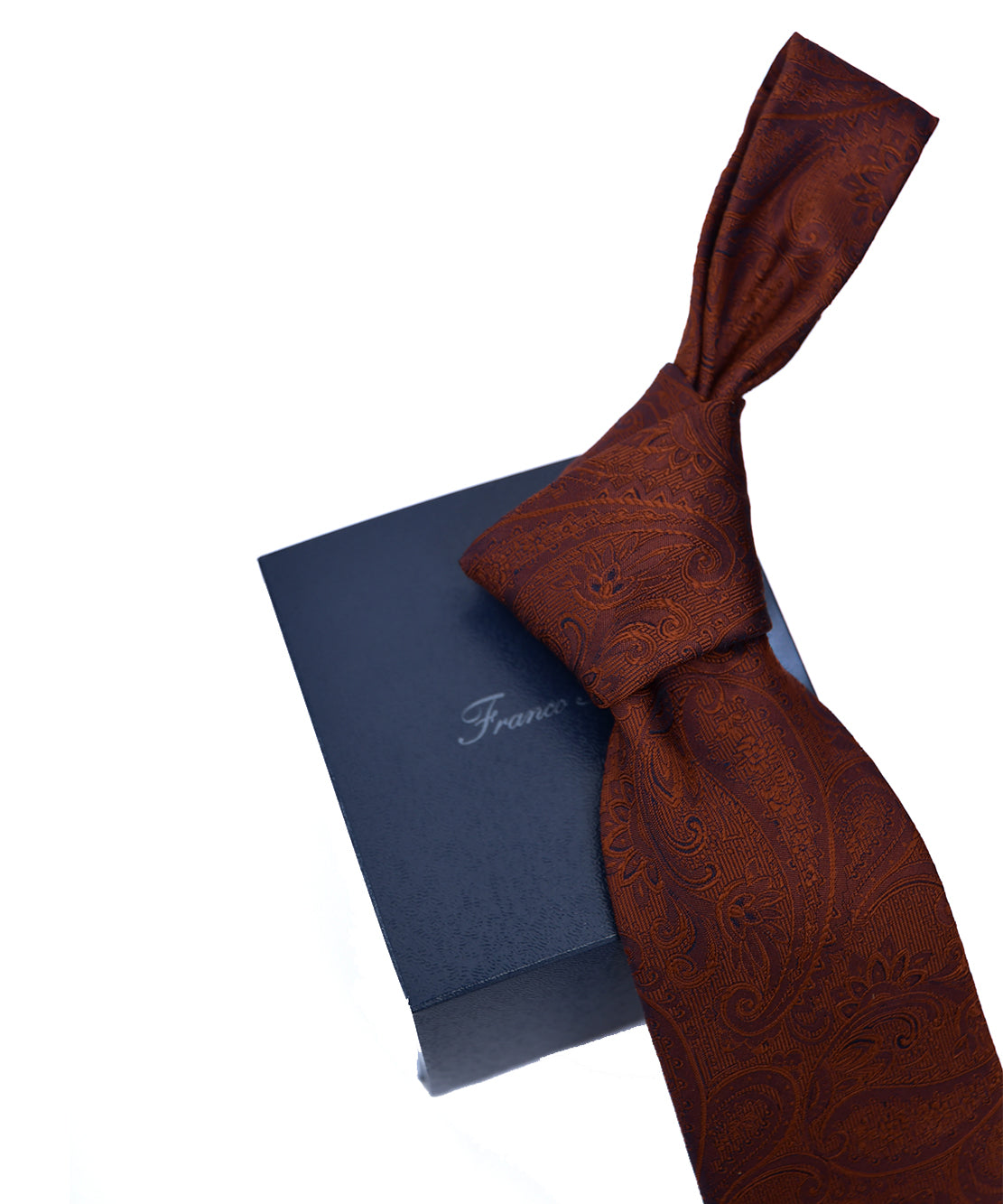 Franco spada (フランコスパダ) クラシック更紗ペーズリー無地調ネクタイ:ダスティオレンジ
