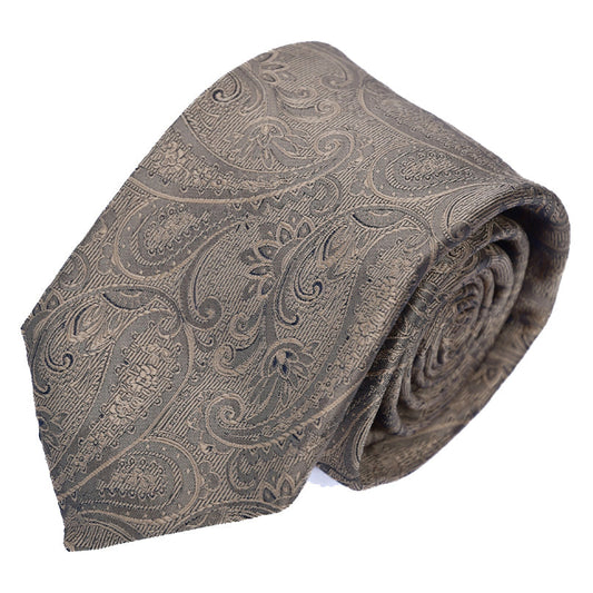 Franco spada (フランコスパダ) クラシック更紗ペーズリー無地調ネクタイ:シャンパンゴールド