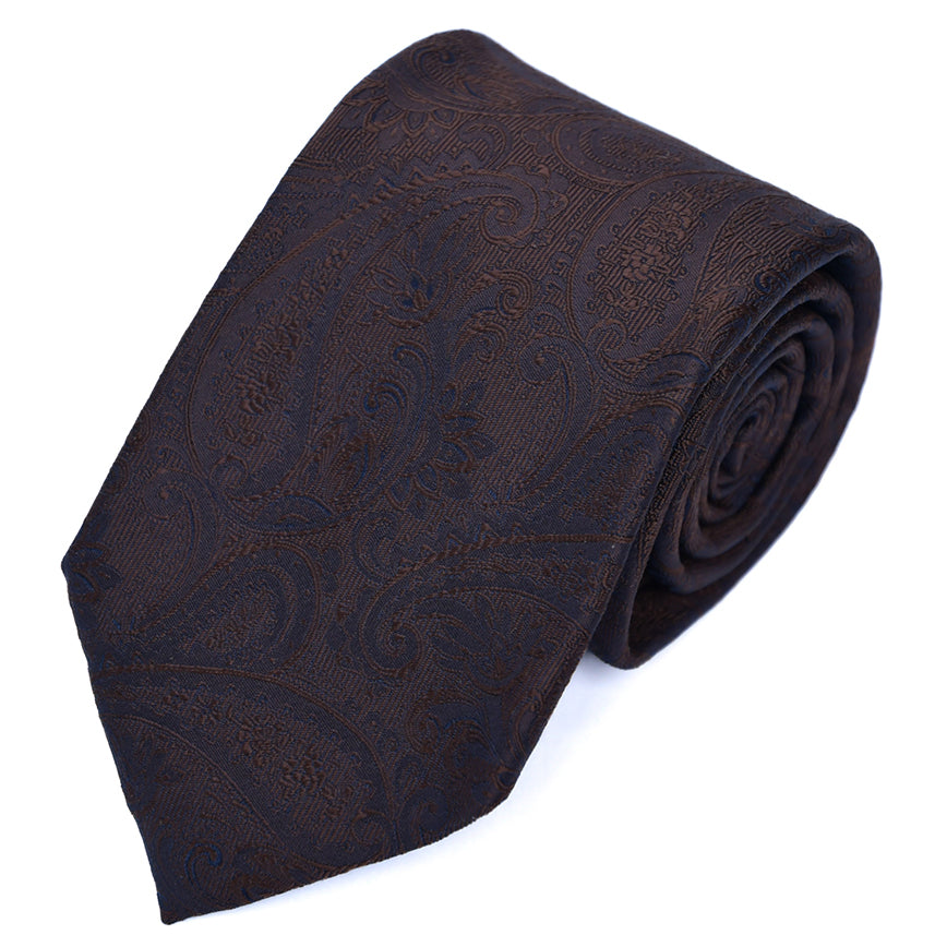 Franco spada (フランコスパダ) クラシック更紗ペーズリー無地調ネクタイ:ブラウン