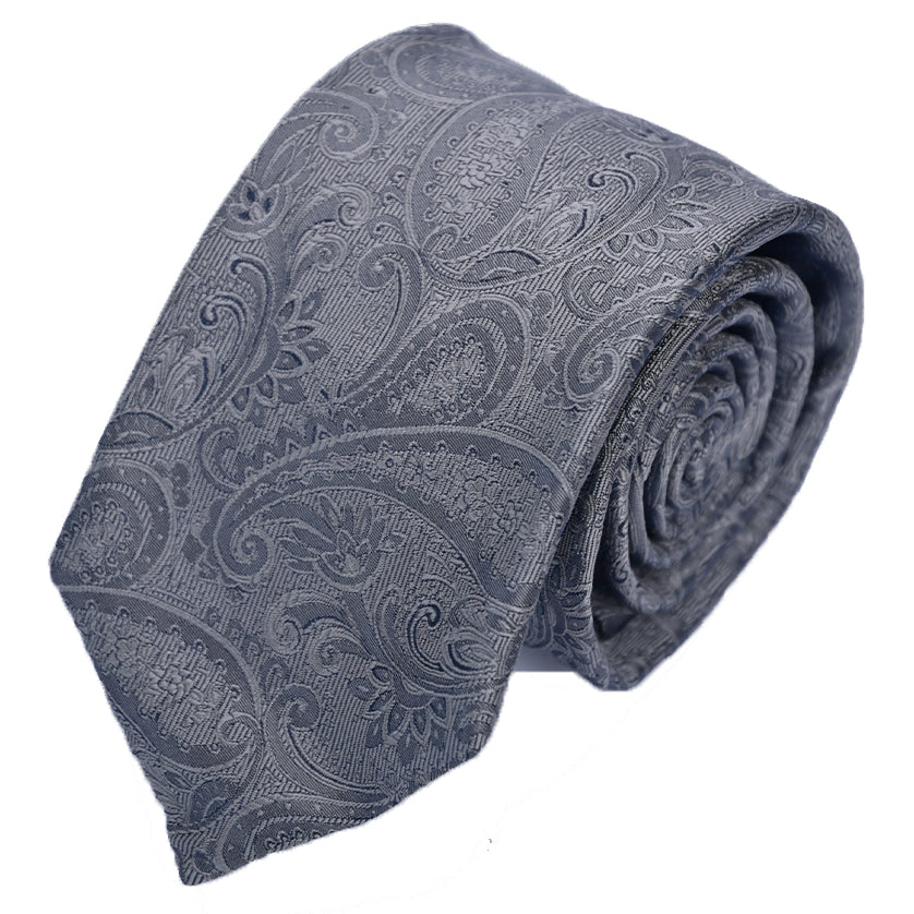 Franco spada (フランコスパダ) クラシック更紗ペーズリー無地調ネクタイ:ライトグレー