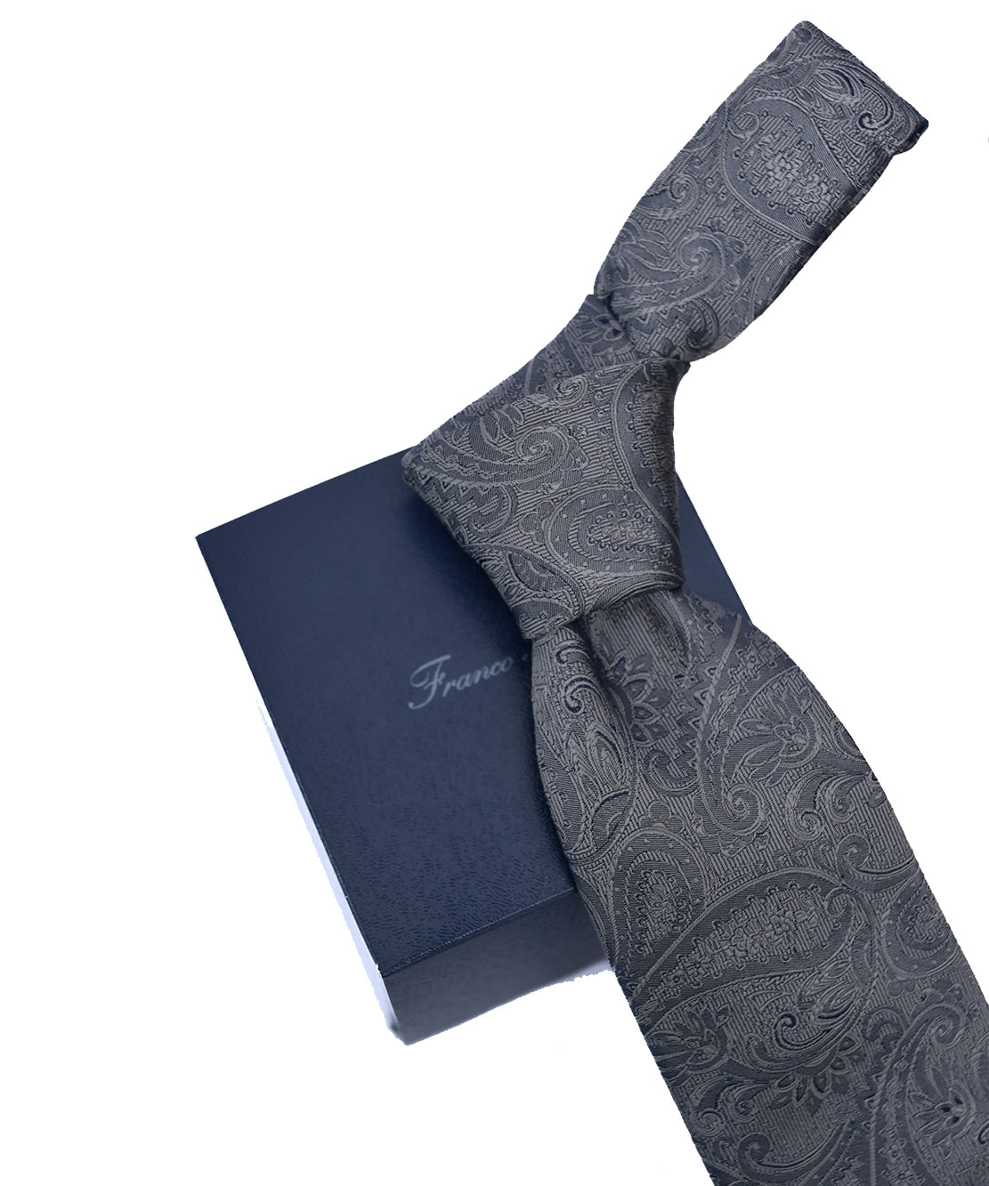 Franco spada (フランコスパダ) クラシック更紗ペーズリー無地調ネクタイ:ライトグレー