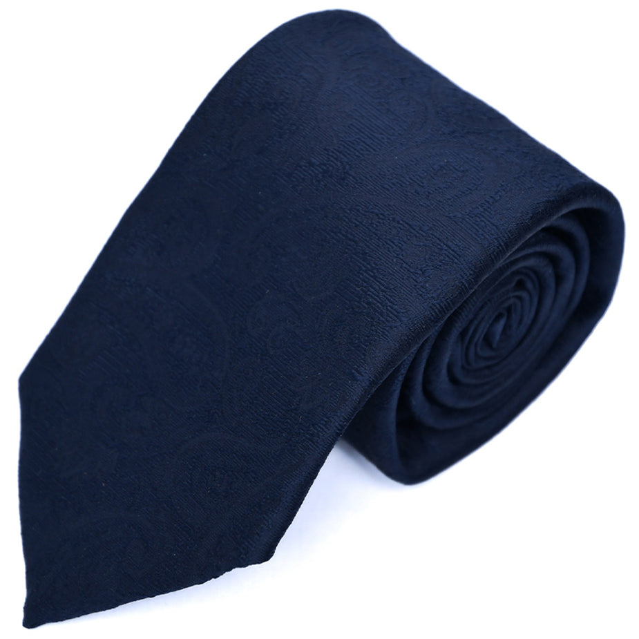 Franco Spada (フランコスパダ) クラシック更紗ペーズリー無地調ネクタイ:ミッドナイトネイビー