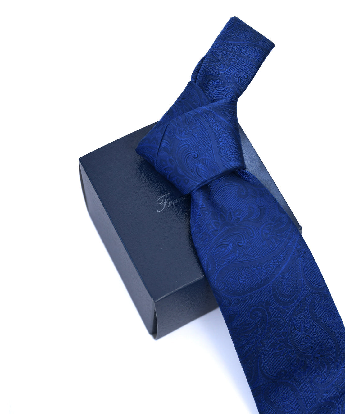 Franco spada ( フランコスパダ ) クラシック更紗ペーズリー無地調ネクタイ:ロイヤルダークブルー
