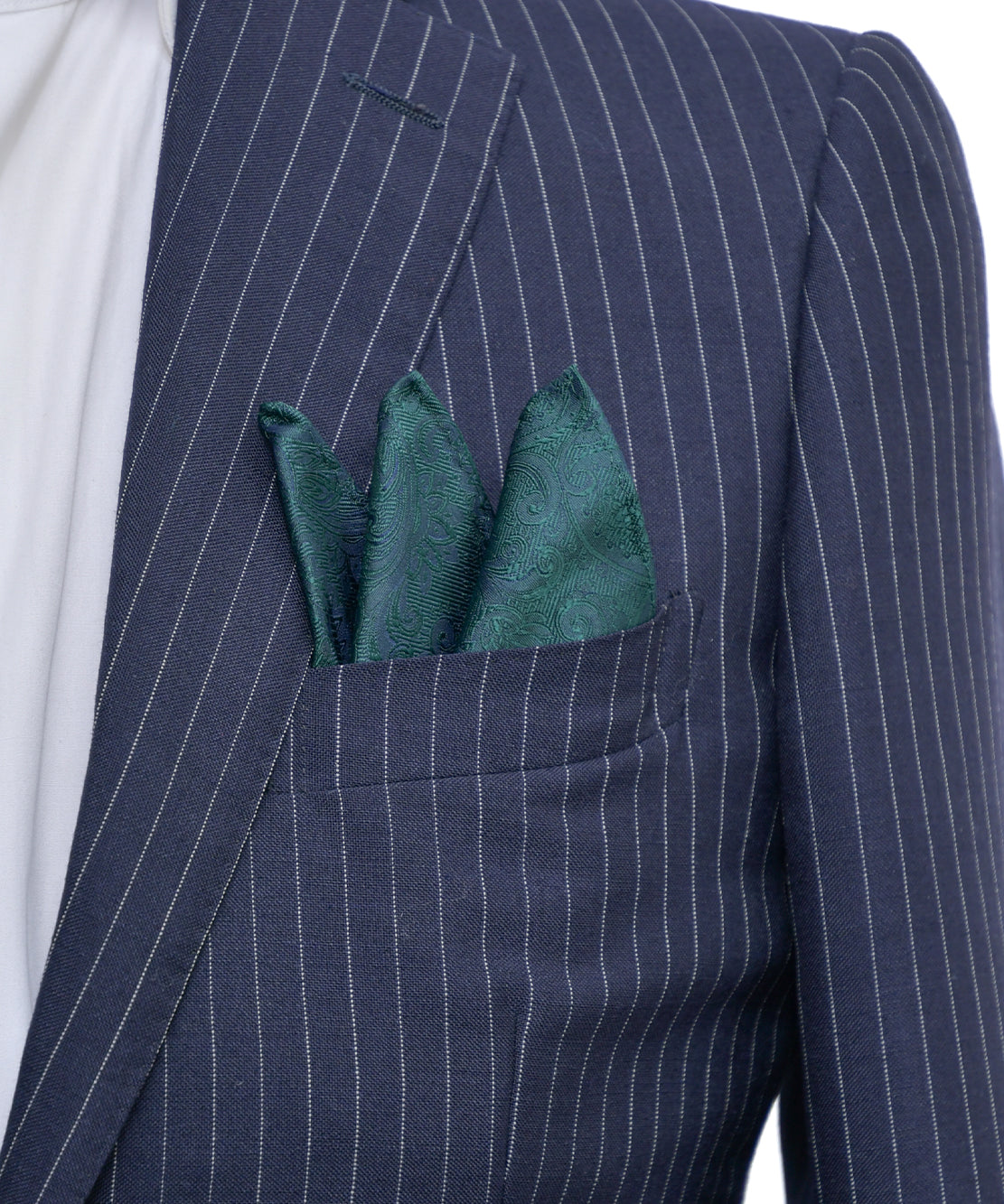 Franco Spada ( フランコスパダ ) クラシック更紗ペーズリー無地調ポケットチーフ:ブリティッシュグリーン