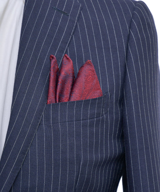 Franco Spada ( フランコスパダ ) クラシック更紗ペーズリー無地調ポケットチーフ:ボルドー