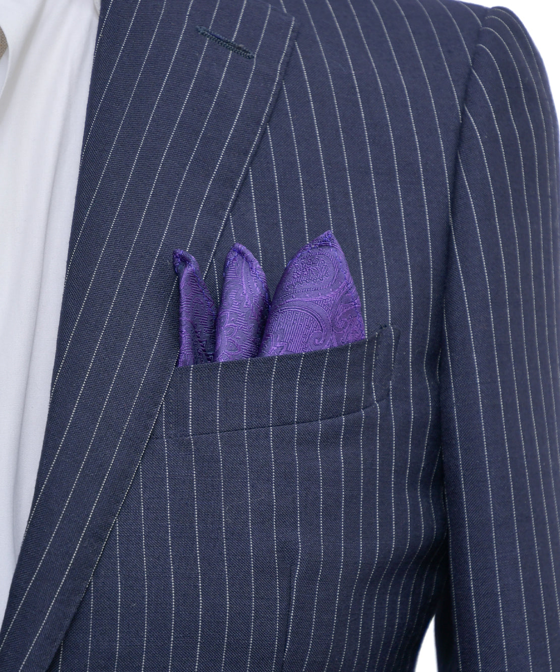 Franco Spada ( フランコスパダ ) クラシック更紗ペーズリー無地調ポケットチーフ:ブリティッシュパープル