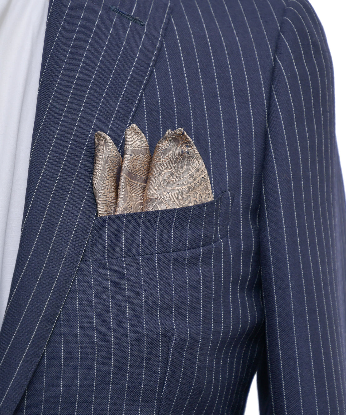 Franco Spada ( フランコスパダ )クラシック更紗ペーズリー無地調ポケットチーフ :シャンパンゴールド