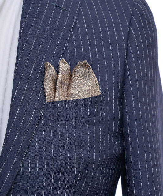 Franco Spada ( フランコスパダ )クラシック更紗ペーズリー無地調ポケットチーフ :シャンパンゴールド