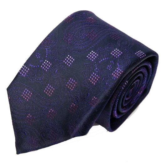 Franco Spada ( フランコスパダ ) 12色パネルグラデーションジャガードネクタイ四角柄:ネイビー×パープル