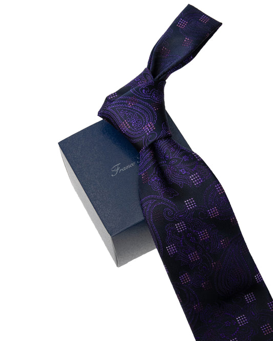 Franco Spada ( フランコスパダ ) 12色パネルグラデーションジャガードネクタイ:ネイビー×パープル