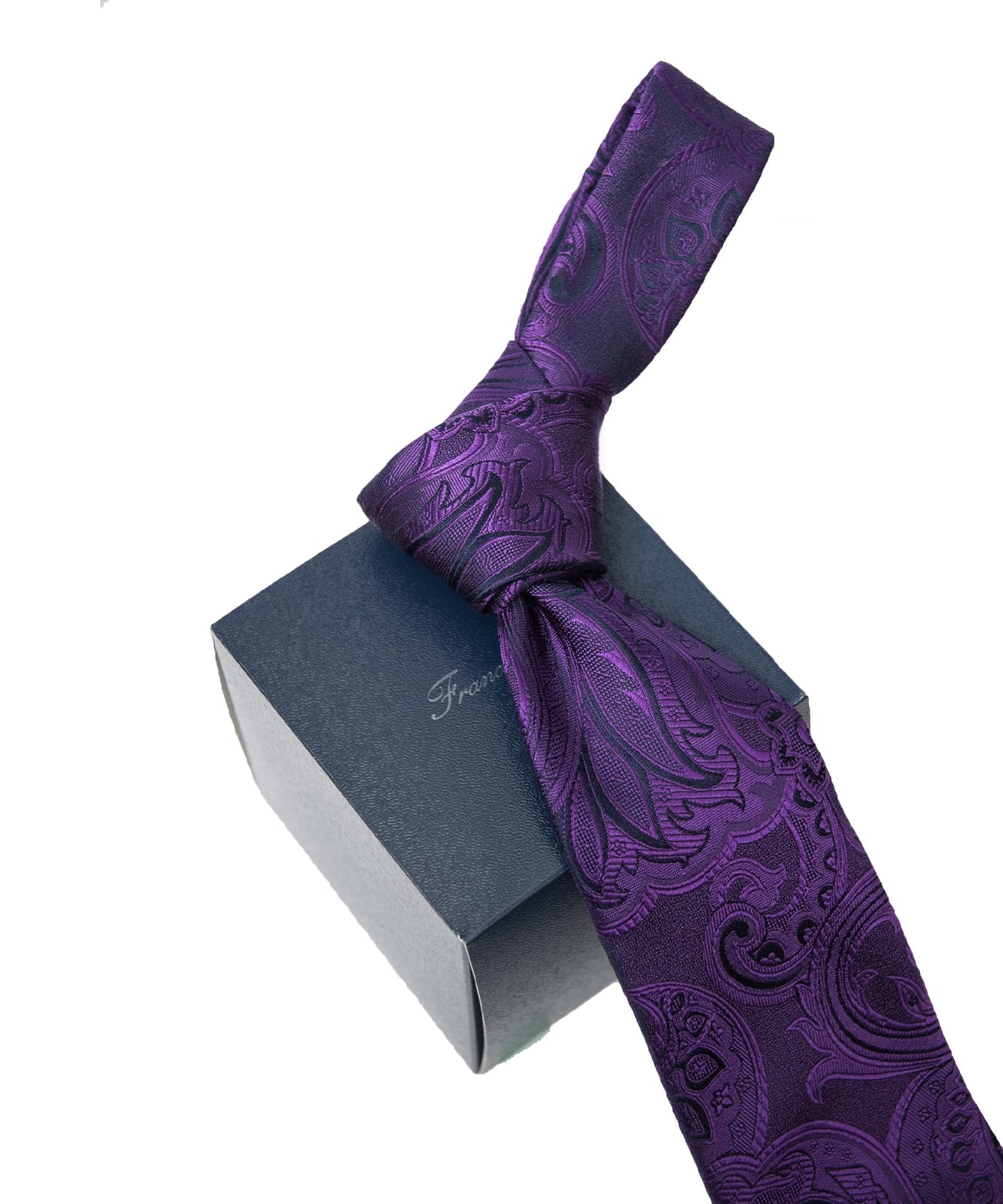 Franco Spada ( フランコスパダ ) ヴィンテージ更紗ペーズリー無地調ネクタイ:ロイヤルパープル