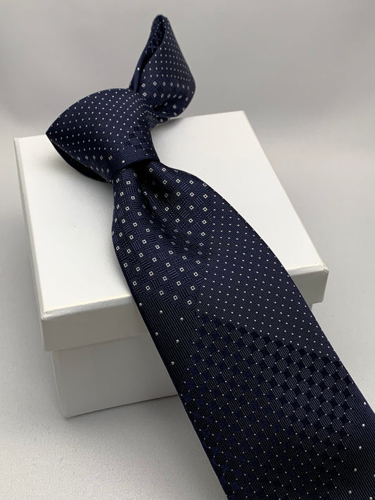 Franco Spada ( フランコスパダ )ドット✕マイクロパッチワークJQネクタイ:ネイビー×ホワイト