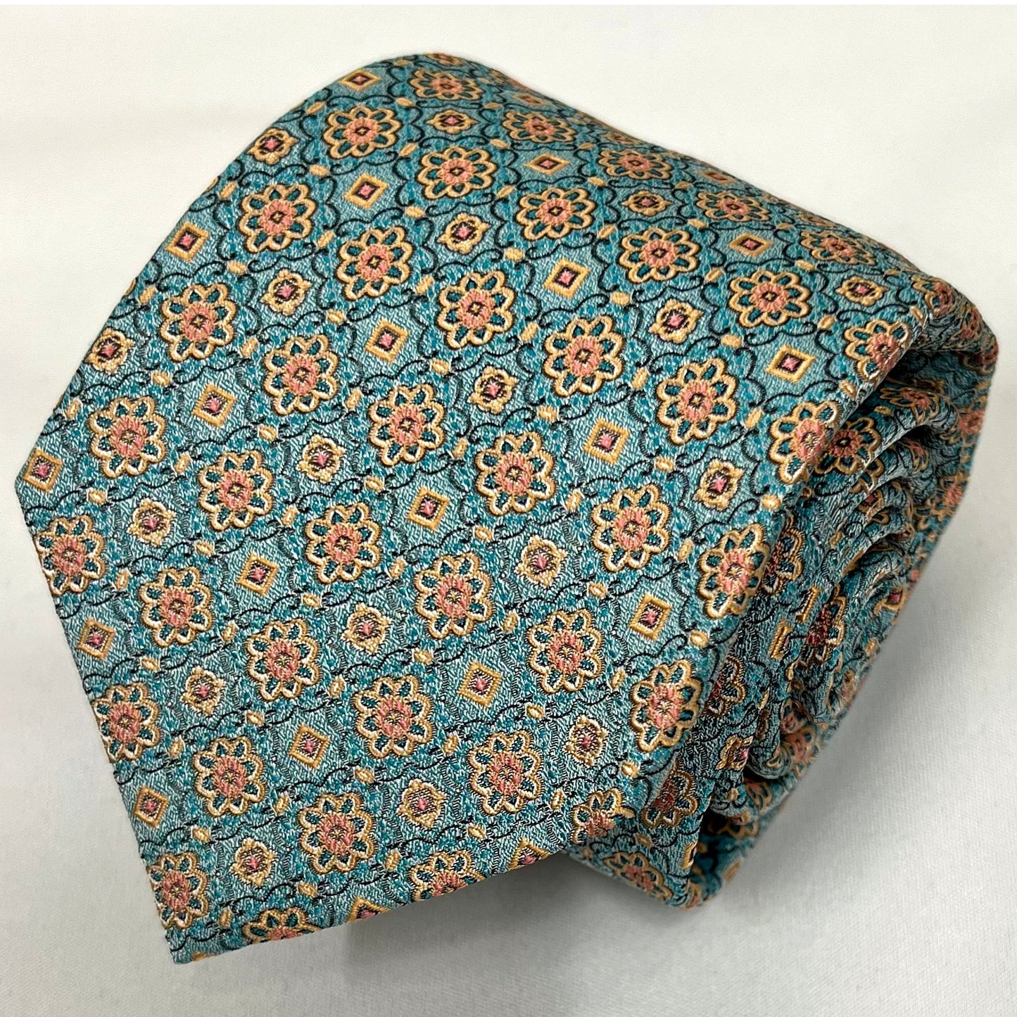 Franco Spada ( フランコスパダ )  フレンチヴィンテージメダリオンジャガードネクタイ2: グリーン×オレンジ