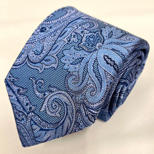 Franco Spada ( フランコスパダ )  ヴィンテージ調更紗ペーズリーネクタイ:サックスブルー