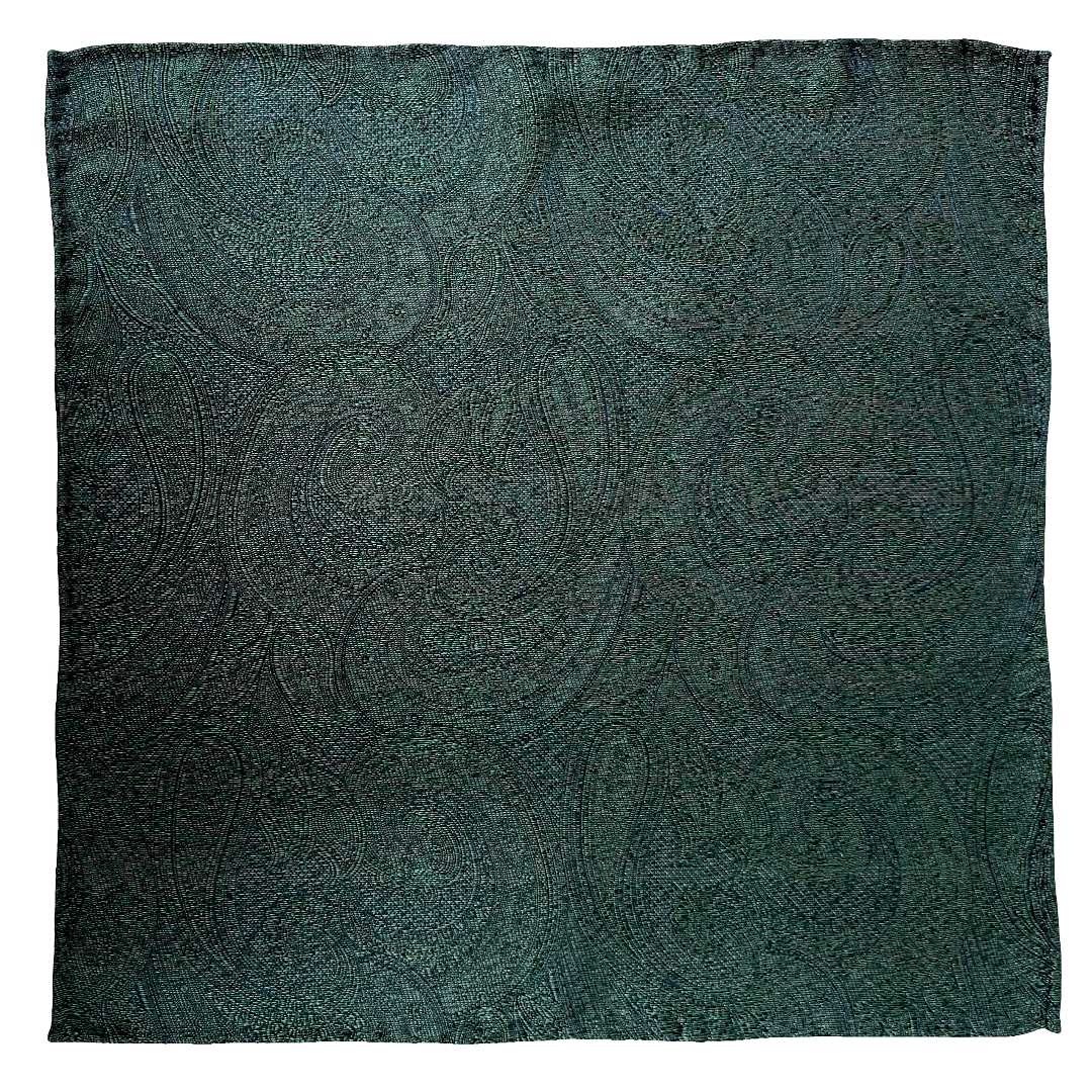 Franco Spada ( フランコスパダ )ハンドロール(手巻き)ポケットチーフ (メランジ無地調大更紗ペーズリー):ブリティッシュグリーン