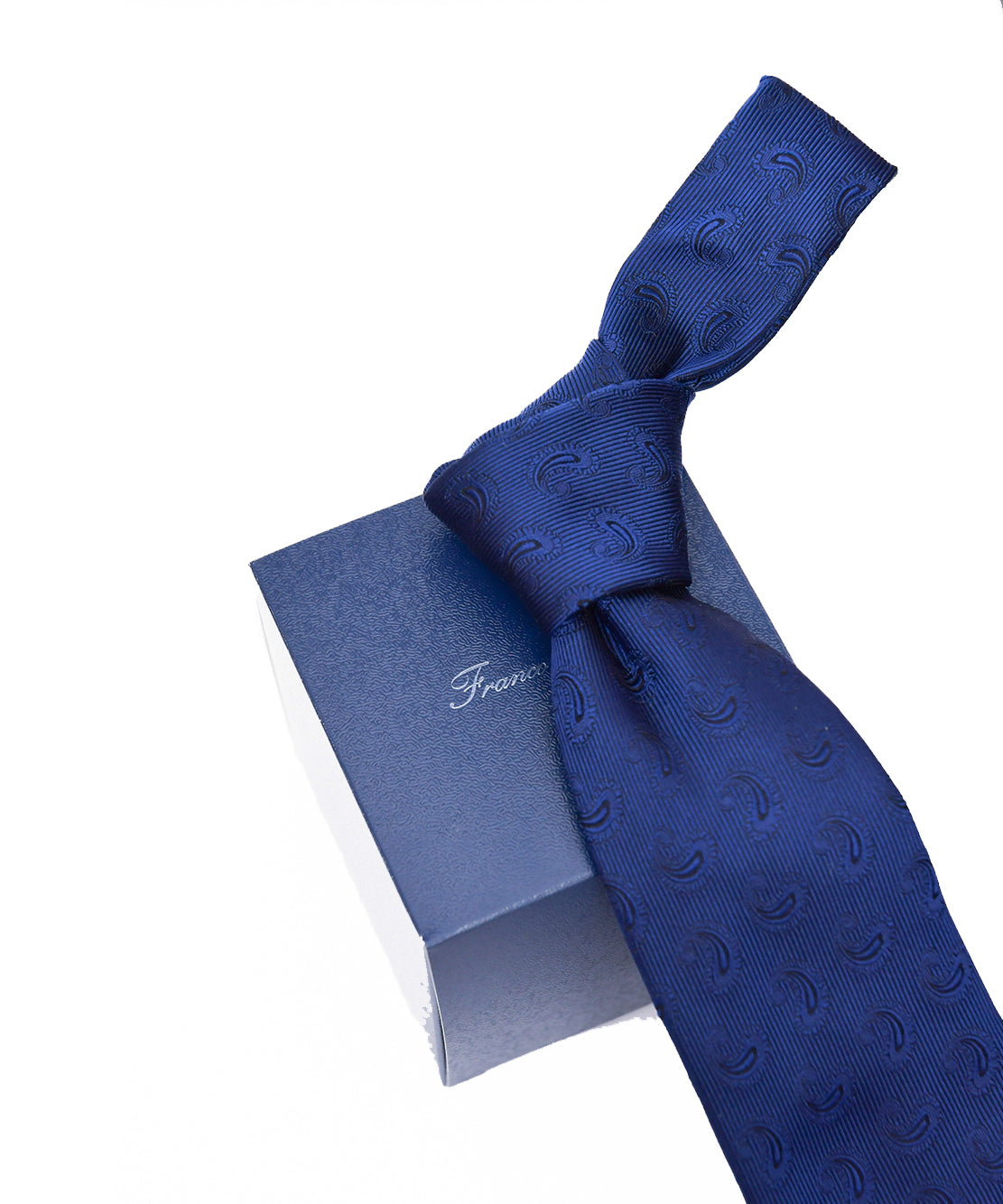 Franco Spada ( フランコスパダ ) ペーズリー小紋無地調ネクタイ:ネイビーブルー