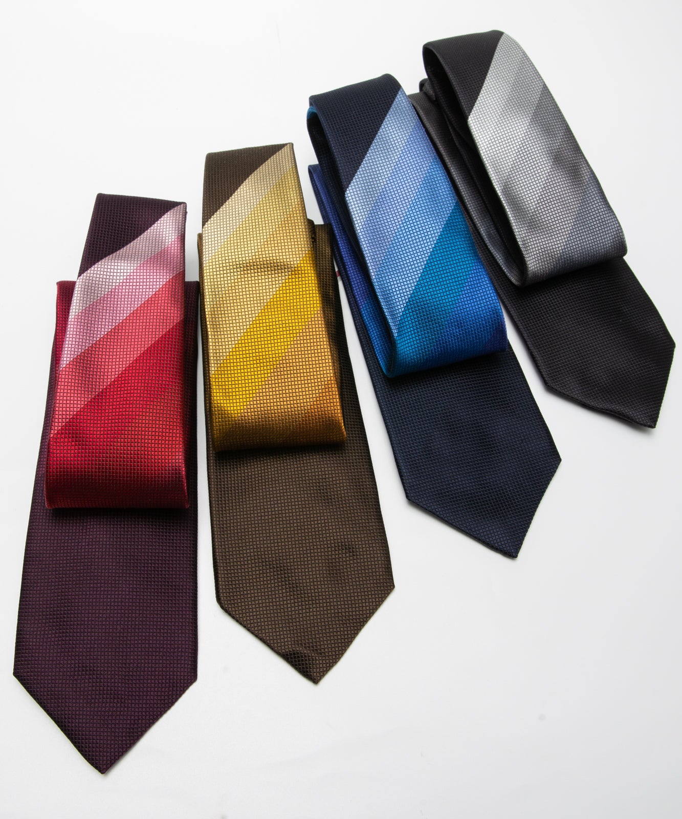 Franco Spada 12色グラデーションパネルジャガードストライプネクタイmodel B:ネイビー×ブルー×サックス