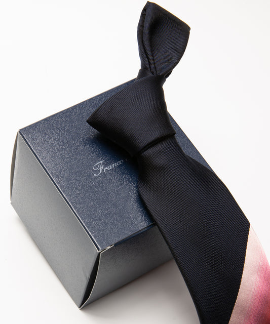 Franco Spada 12色グラデーションパネルジャガードストライプネクタイmodel C:ネイビー×レッド