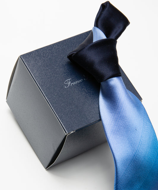 Franco Spada 12色グラデーションパネルジャガードストライプネクタイmodel A:ネイビー×ブルー×サックス