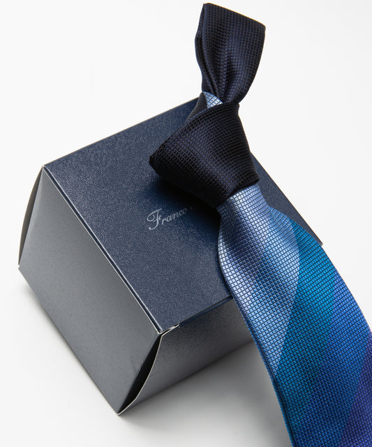 Franco Spada 12色グラデーションパネルジャガードストライプネクタイmodel B:ネイビー×ブルー×サックス