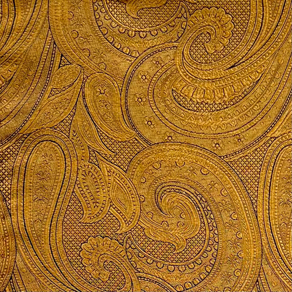 Franco Spada ( フランコスパダ )ハンドロール(手巻き)ポケットチーフ (メランジ無地調大更紗ペーズリー):マスタード