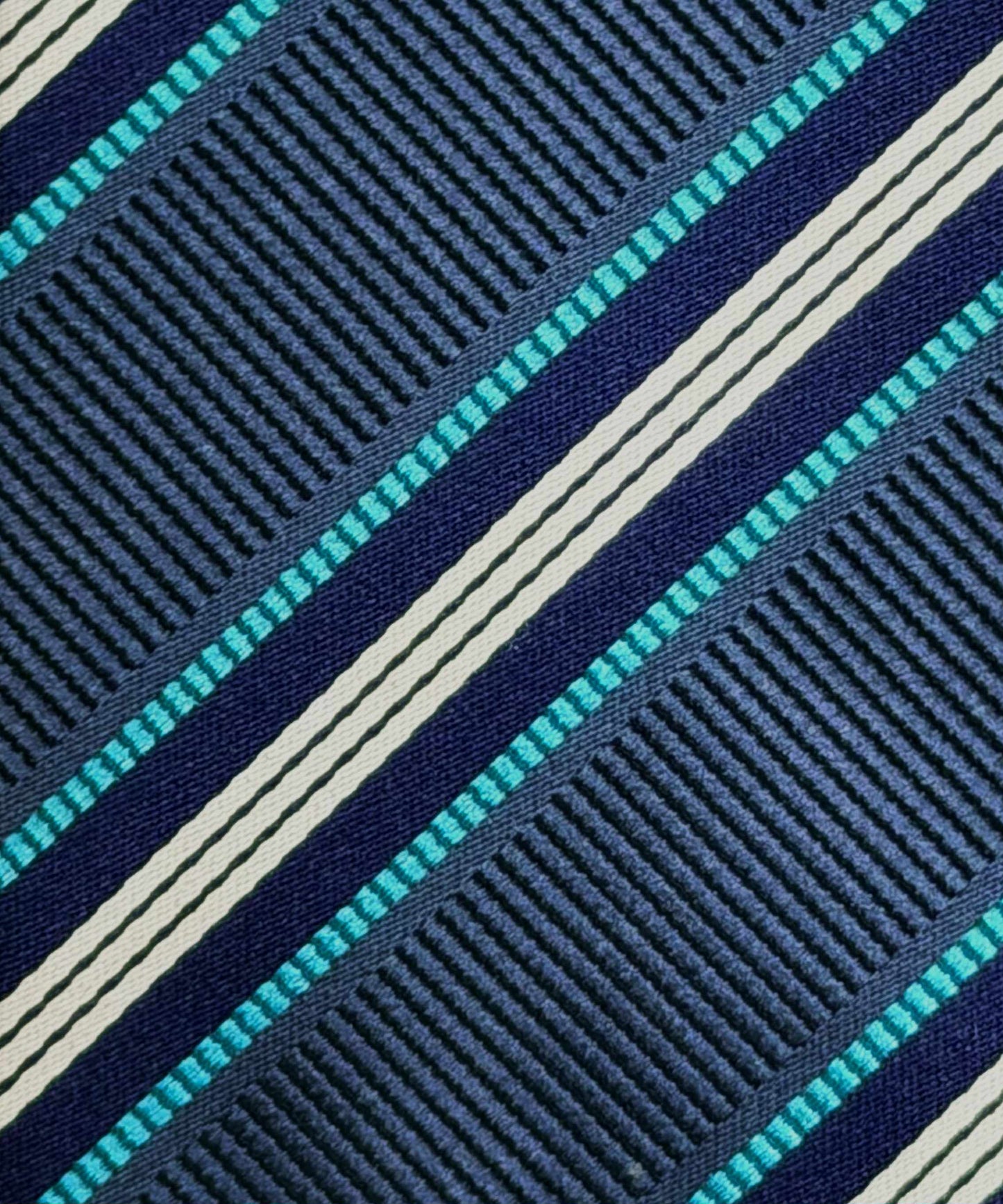 Franco Spada ( フランコスパダ )🆕コンテンポラリーブリティッシュレジメンタルストライプネクタイ:ブルーグレー×ネイビー×ターコイズ