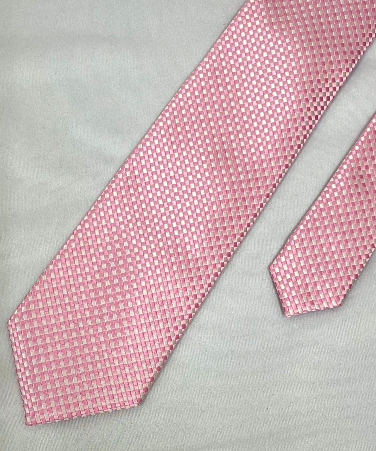 Franco Spada ( フランコスパダ )  NEW FORMAL大バスケット2トーンカラージャガードネクタイ: ピンク×ホワイト