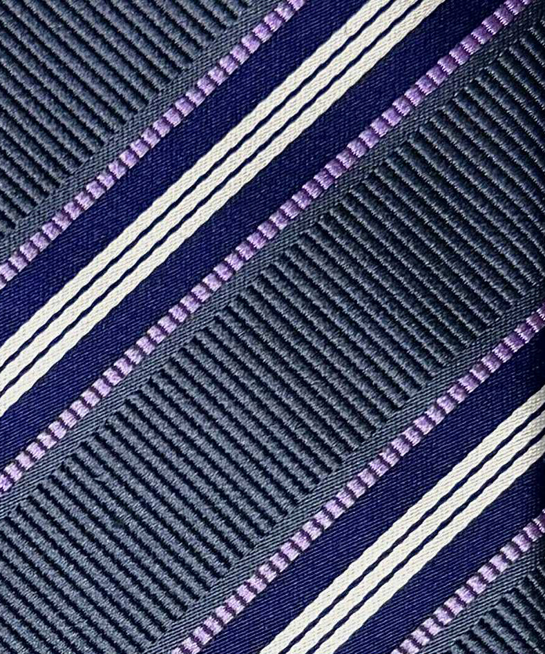 Franco Spada ( フランコスパダ )🆕コンテンポラリーブリティッシュレジメンタルストライプネクタイ:グレー×ネイビー×ラベンダー