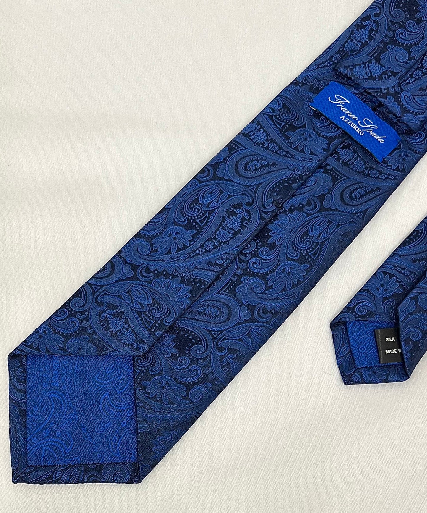 AZZURRO(アズーロ) 新更紗ペーズリーグラデーション無地調ジャガードネクタイ:ミッドナイトネイビー×ダークブルー