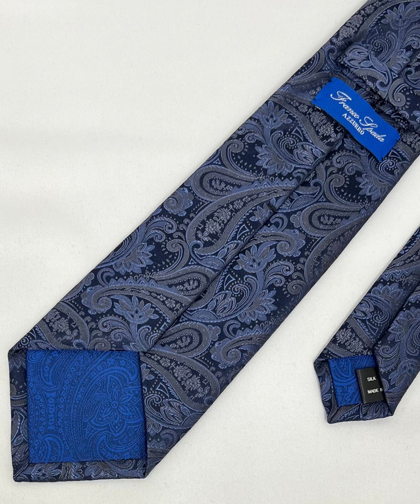 AZZURRO(アズーロ) 新更紗ペーズリーグラデーション無地調ジャガードネクタイ:ミッドナイトネイビー×スチールグレー