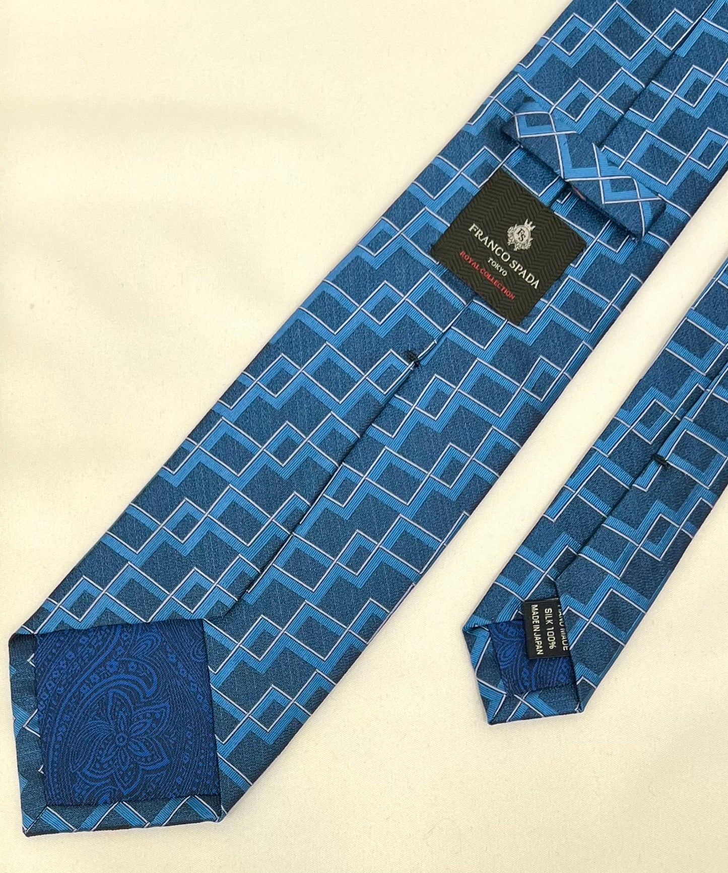 Franco Spada ( フランコスパダ )  ヴィンテージジオメトリックジャガードネクタイ:インディゴブルー