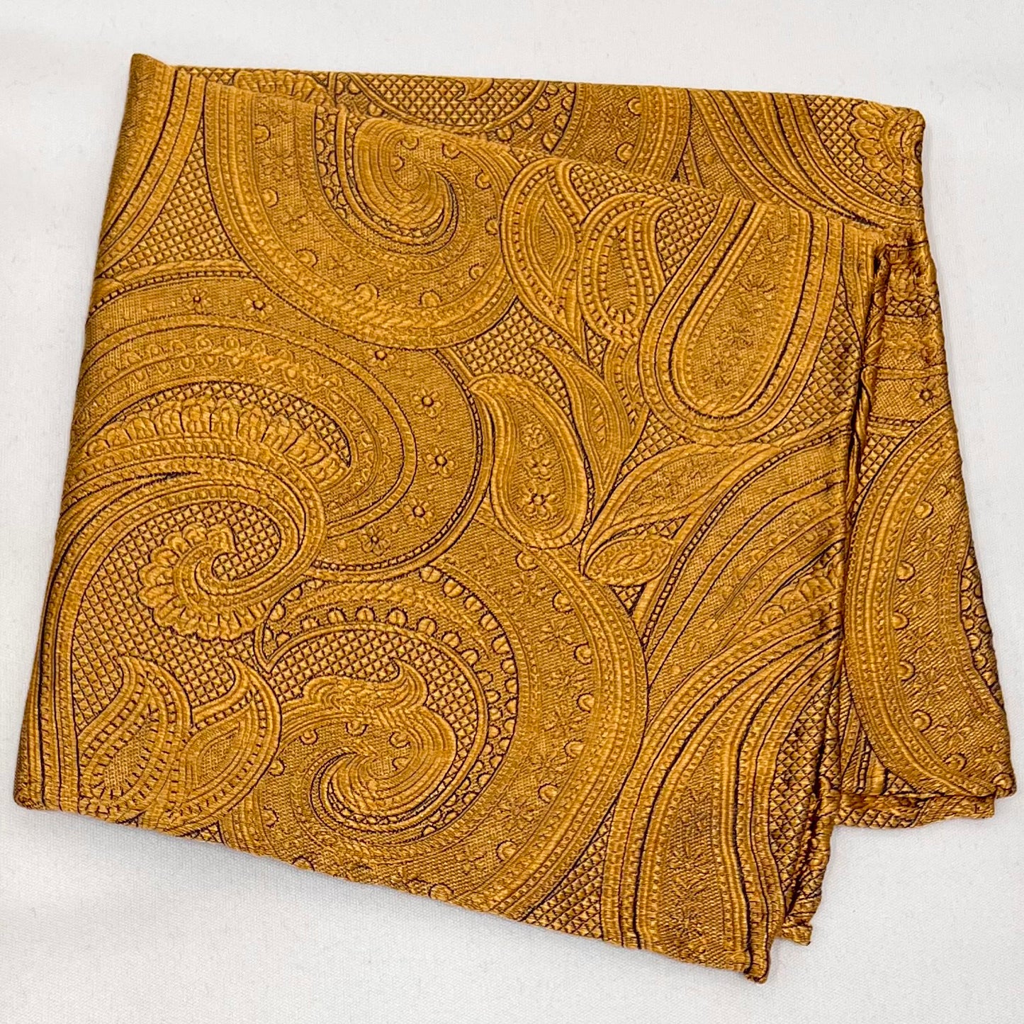 Franco Spada ( フランコスパダ )ハンドロール(手巻き)ポケットチーフ (メランジ無地調大更紗ペーズリー):マスタード