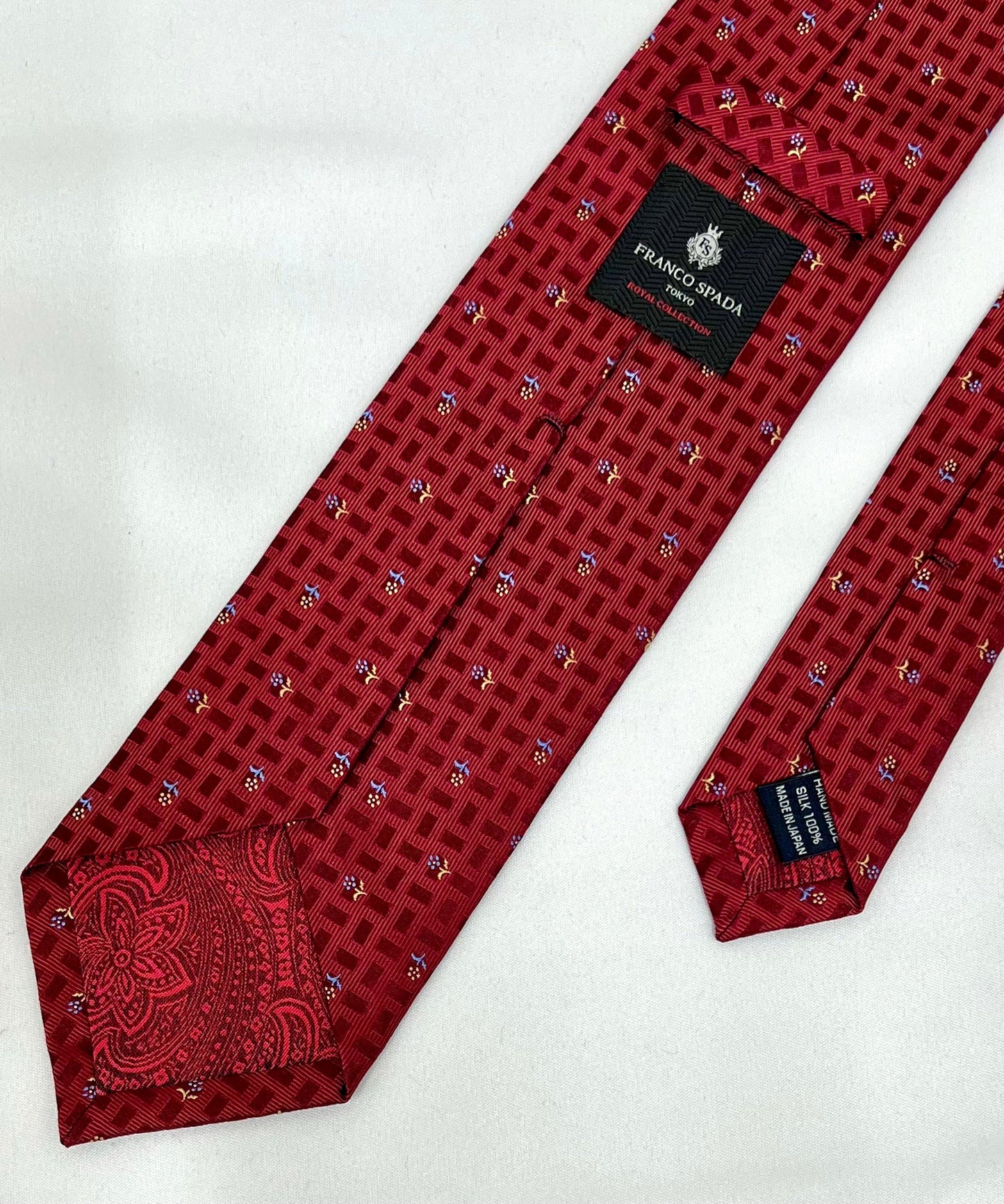 Franco Spada ( フランコスパダ ) フレンチヴィンテージプチフラワーモチーフネクタイ:ワインレッド