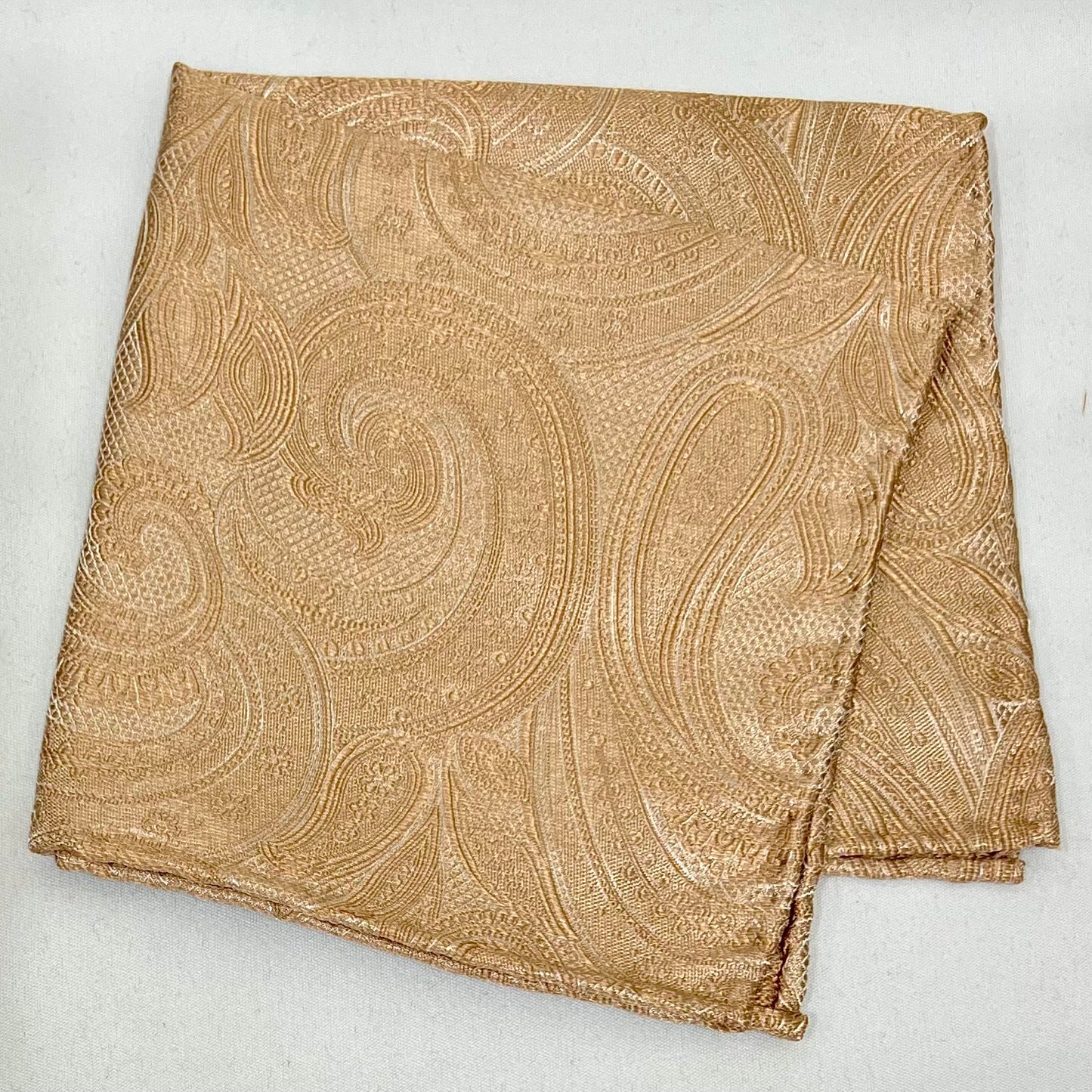 Franco Spada ( フランコスパダ )ハンドロール(手巻き)ポケットチーフ (メランジ無地調大更紗ペーズリー):シャンパンベージュ