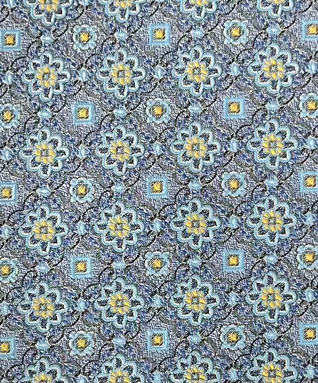 Franco Spada ( フランコスパダ )  フレンチヴィンテージメダリオンジャガードネクタイ2: サックスブルー×イエロー