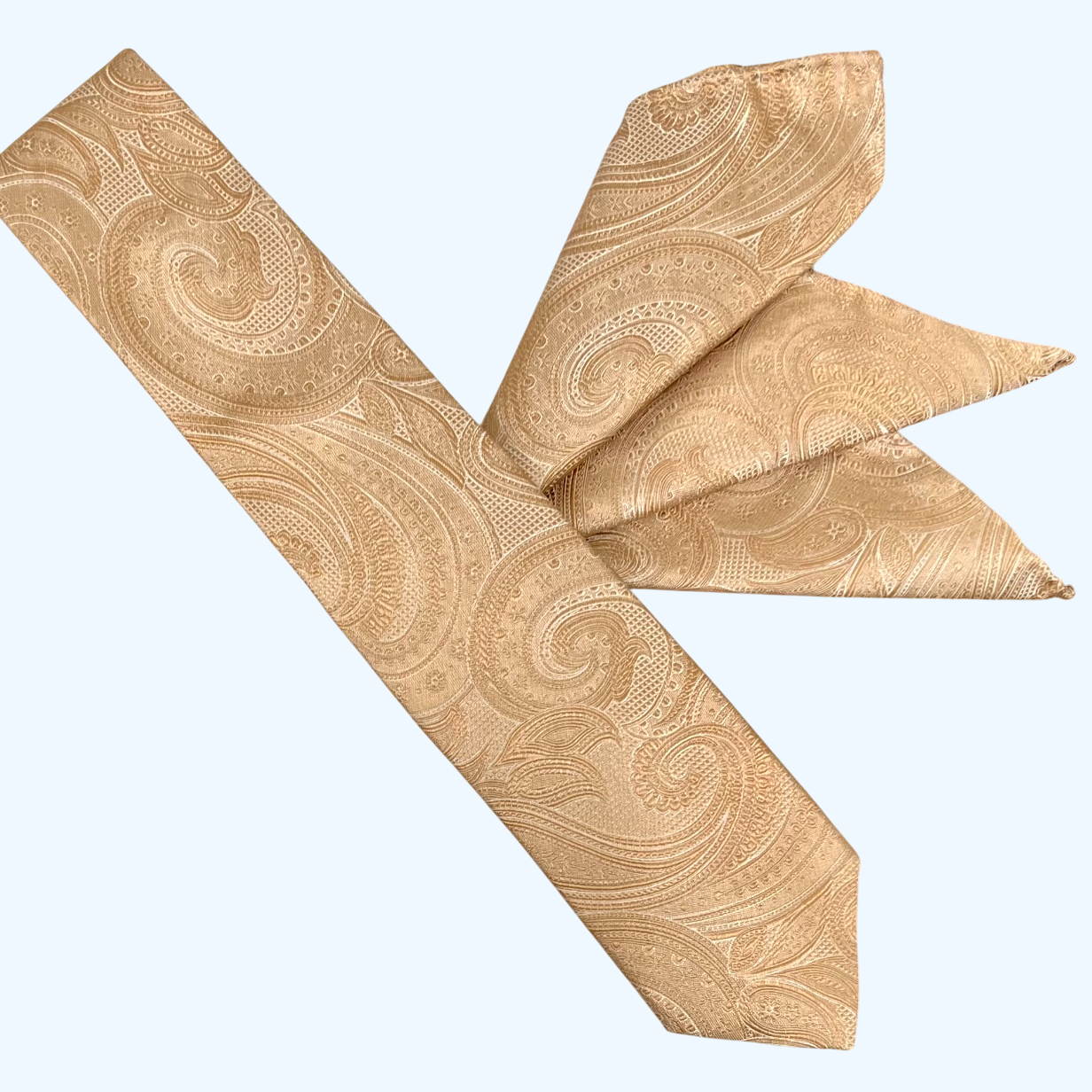 Franco Spada ( フランコスパダ )ハンドロール(手巻き)ポケットチーフ (メランジ無地調大更紗ペーズリー):シャンパンベージュ